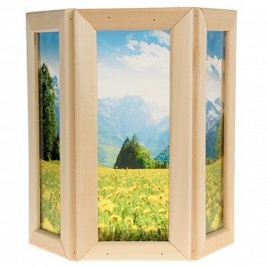 Абажур деревянный "Одуванчики" со вставками из стекла с УФ печатью, 33х29х12см