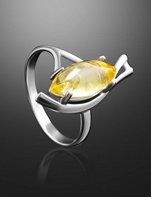 Легкое серебряное кольцо с вставкой из натурального золотисто-лимонного янтаря «Ирис», 5063210215