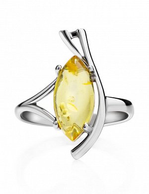 Легкое серебряное кольцо с вставкой из натурального золотисто-лимонного янтаря «Ирис»