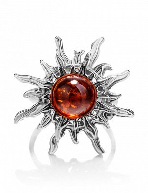 Благородное кольцо «Гелиос» из серебра со вставкой из коньячного янтаря, 5063210248