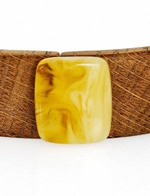 amberholl Стильное колье-кольцо из дерева с янтарём «Индонезия» на магнитном замке