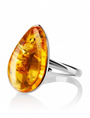 Стильное серебряное кольцо «Импульс» с золотистым янтарём