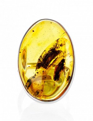 Эффектное кольцо «Клио» из серебра и янтаря с насекомым, 006301058
