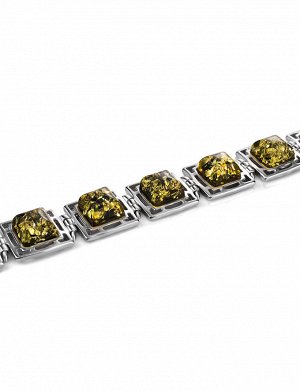 Тонкий браслет из цельного зелёного янтаря «Итака»