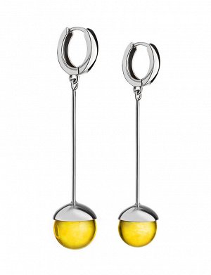 Стильные серьги из натурального лимонного янтаря в серебре «Париж», 006501219