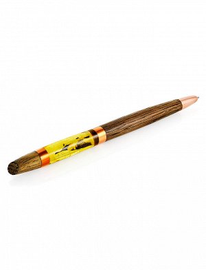 Ручка из дерева и натурального цельного балтийского янтаря с включениями, 910612018