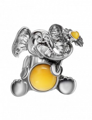 Забавный серебряный кулон, украшенный натуральным янтарём «Слонёнок», 911908620