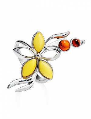 Эффектное кольцо с натуральным янтарём коньячного и медового цветов «Вербена», 606306081