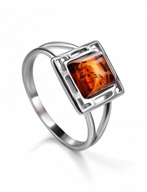 Тонкое стильное кольцо «Итака» с натуральным коньячным янтарём, 906305014