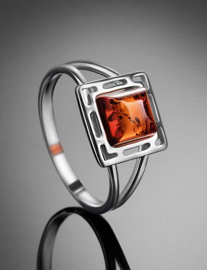 Тонкое стильное кольцо «Итака» с натуральным коньячным янтарём, 906305014