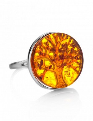 Красивое серебряное кольцо «Бельтайн» украшенное натуральным янтарём, 906305016