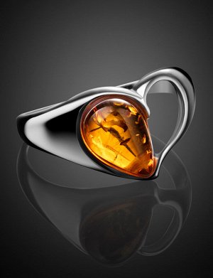 Красивое кольцо «Эвридика» из серебра и коньячного янтаря, 906305400