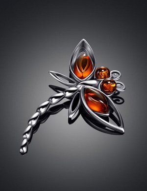 Очаровательная серебряная подвеска «Стрекоза» с натуральным янтарём, 901708038