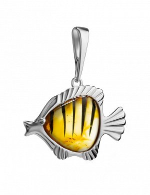 Стильный кулон из серебра и натурального янтаря «Тропическая рыбка», 901708622