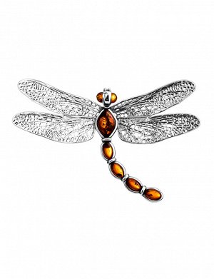 Красивый ажурный кулон «Стрекоза» с натуральным янтарём