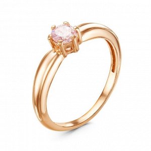 Кольцо "Классика" с камешком, позолота, цвет розовый, 17 размер