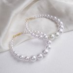 Серьги-кольца &quot;Нежность жемчуга&quot; кольца крупные, цвет белый в золоте, d=8 см