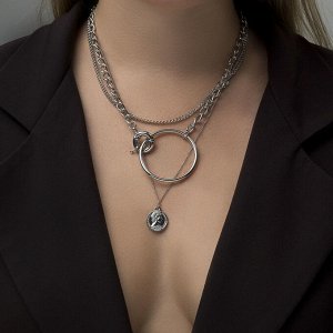Кулон "Цепь" крупное кольцо с медальоном, цвет серебро, 42-65см