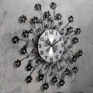 Часы настенные, серия Ажур «Цветочки», чёрные, d=59 см