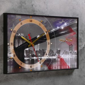 Часы настенные, серия: Город, "Бруклинский Мост, New York", 57х35х4  см, микс