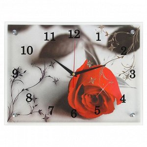 Часы настенные, серия: Цветы, "Красная роза на сером", 30х40  см, в ассортименте