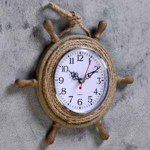 Часы настенные "Штурвал", d=22 см, по кругу канат из бечёвки, коричневые