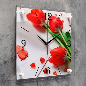 Часы настенные, серия: Цветы, "Тюльпаны", 35х35 см, микс