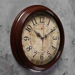 Часы настенные круглые "Классика ретро", 35 см, обод коричневый