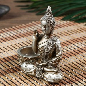 Нэцке полистоун под серебро подсвечник "Будда - медитация" МИКС 10,5х5,3х11 см
