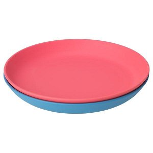 ХЭРОИСК Десертная тарелка, синий, светло-красный, 19 см