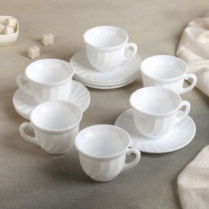 Сервиз чайный "Дива", 12 предметов: 6 чашек 190 мл, 6 блюдец, опаловое стекло