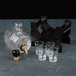 Набор питьевой «Бочонок», 5 предметов: бочонок 0,5 л, 4 стопки 30 мл, на деревянной подставке