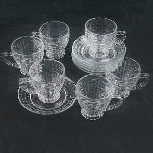 Сервиз чайный «Клетка», 12 предметов: 6 чашек, 170 мл, 6 блюдец 14 см