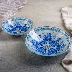 Набор тарелок «Синева», 19 предметов: салатник, 6 десертных тарелок, 6 обеденных тарелок, 6 мисок