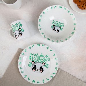Набор детской посуды  «Панда», 3 предмета: кружка 220 мл, миска 520 мл, тарелка 19 см