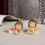 Сувенир полистоун &quot;Ангелочек с кудряшками в фартучке с книжкой&quot; МИКС 6х4,7х7,4 см