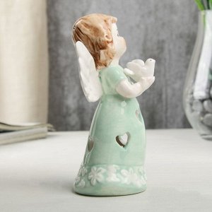 Сувенир керамика световой "Ангел-девочка в мятном платье, с голубем в руке" 12,1х6х7 см