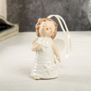 Сувенир керамика подвеска "Ангел-малыш в платье с ракушками с звездой в руке" 7,2х4,2х4,5 см   40594