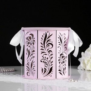 Семейный банк "Хохлома", розовый пастель-белый, 18,5х18,5х19 см