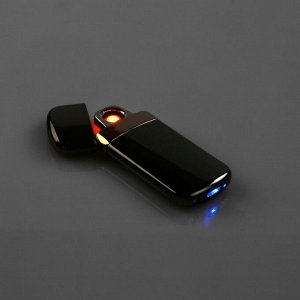 Зажигалка электронная в подарочной коробке, USB, спираль, черный металлик, 3х6.5 см