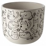 РУНДМИНТА Горшок цветочный, белый, кот, 12 см