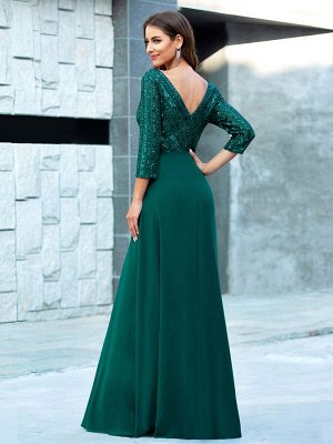 Вечернее сексуальное длинное зеленое платье с V-образным вырезом