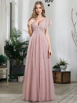  Кружевное розовое длинное вечернее  платье с рукавами