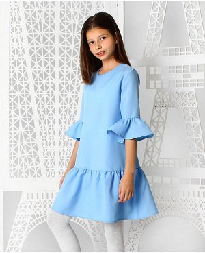 Голубое нарядное платье с воланами для девочки 84211-ДН19