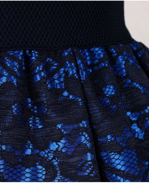 Синяя атласная юбка клеш с гипюром для девочки