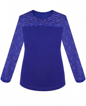 Синяя блузка для девочки с гипюром 77525-ДНШ19