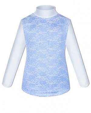 Белая блузка для девочки с голубым гипюром 83896-ДНШ19