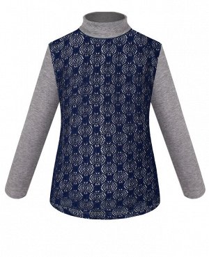 Серая блузка для девочки с синим гипюром 83893-ДНШ19