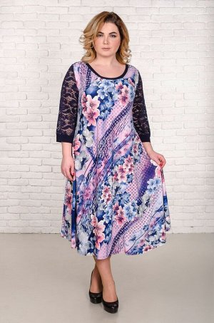 Платье Надин лиловый/лилии (60-66)
