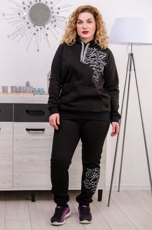 Женский спортивный костюм на флисе размер плюс SV буквы черный